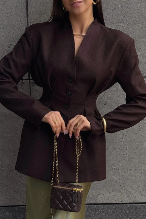 SingleBreasted VNeck Waist Defined Blazer