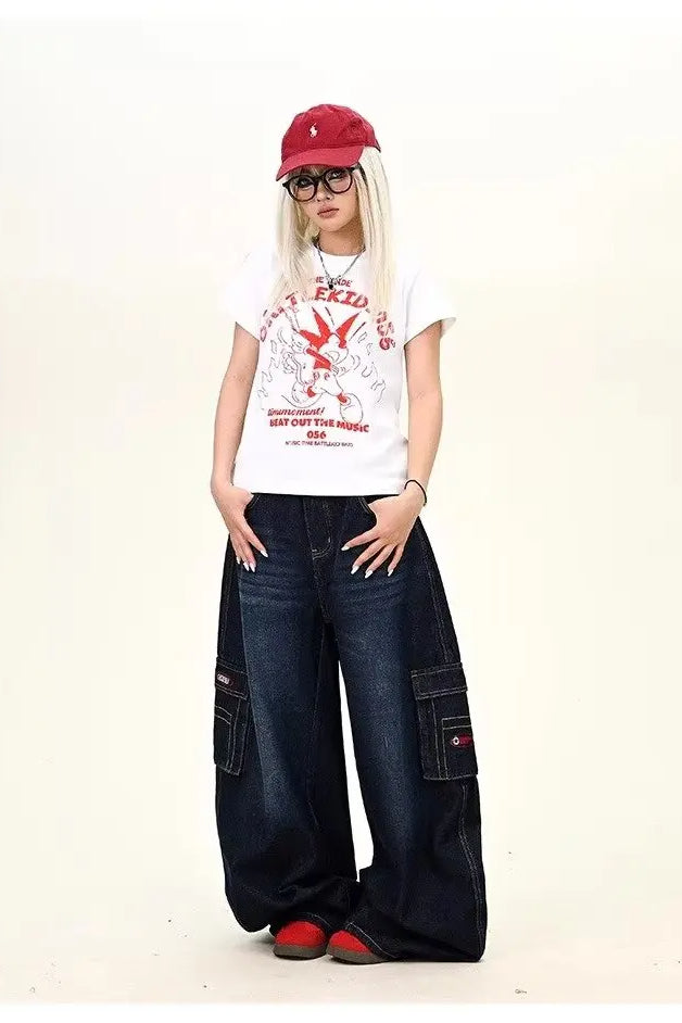 Dark Blue Cargo WideLeg Jeans