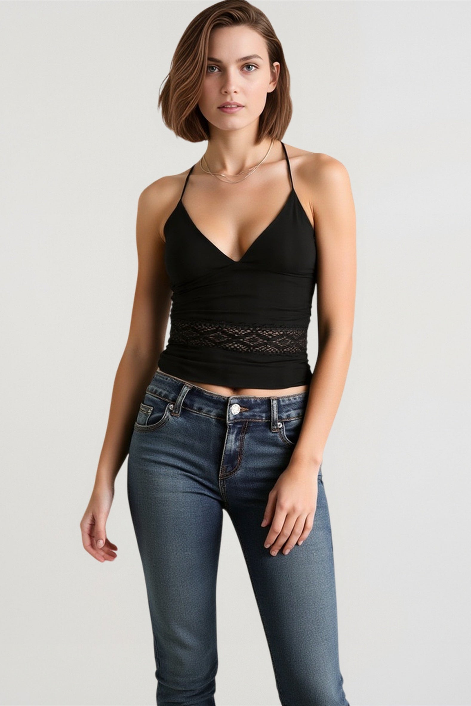 Y2k lace panel halter cami top