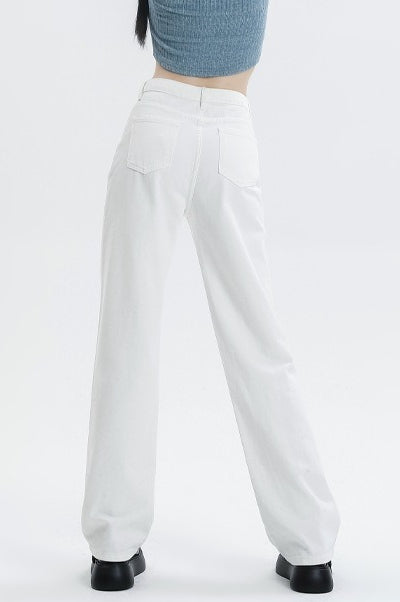 Casual Fleece Lined High Waist Straight Jeans