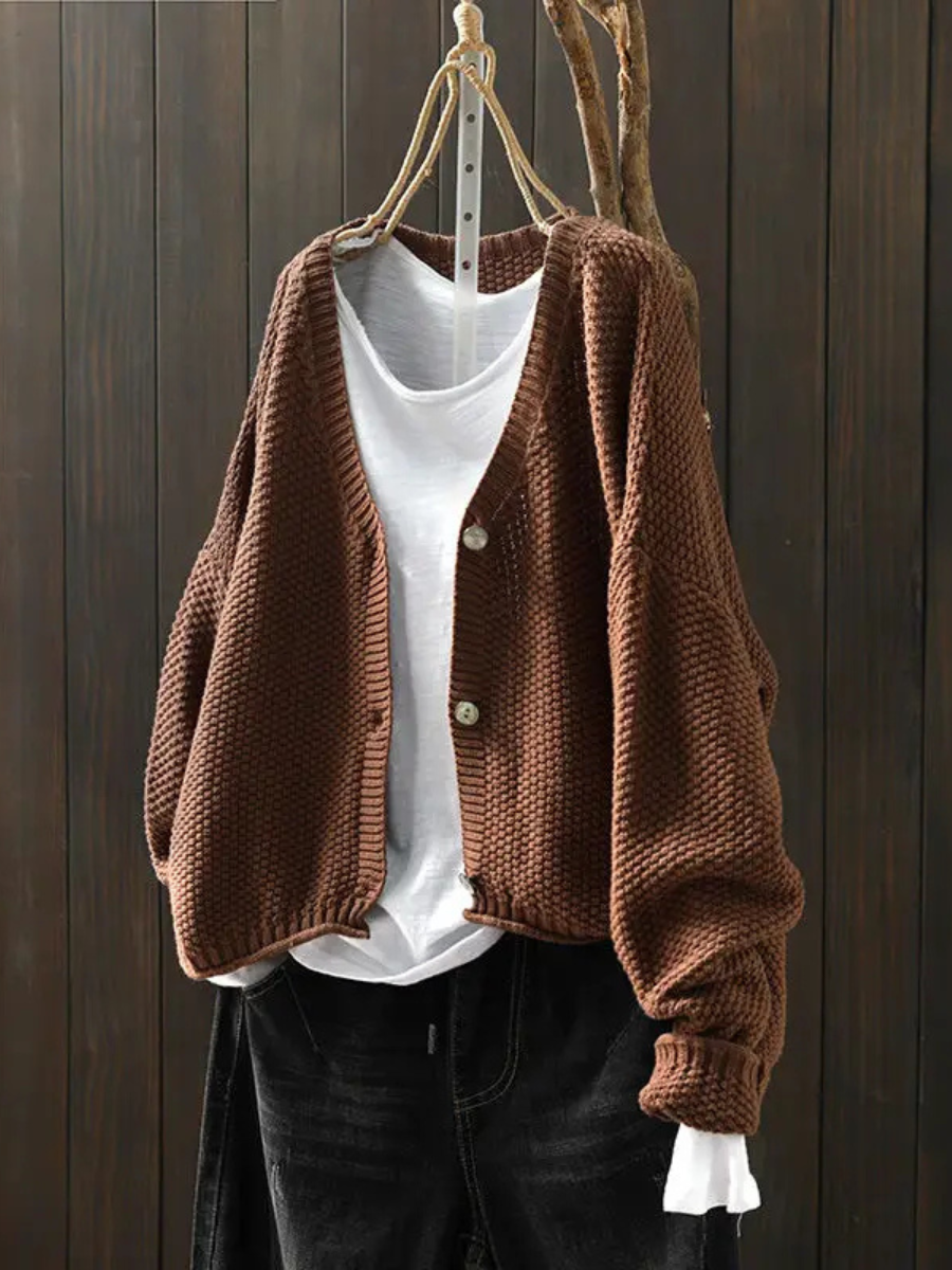V-Neck Chunky Knit Button-Front Long Sleeve Pocket Cardigan 2
