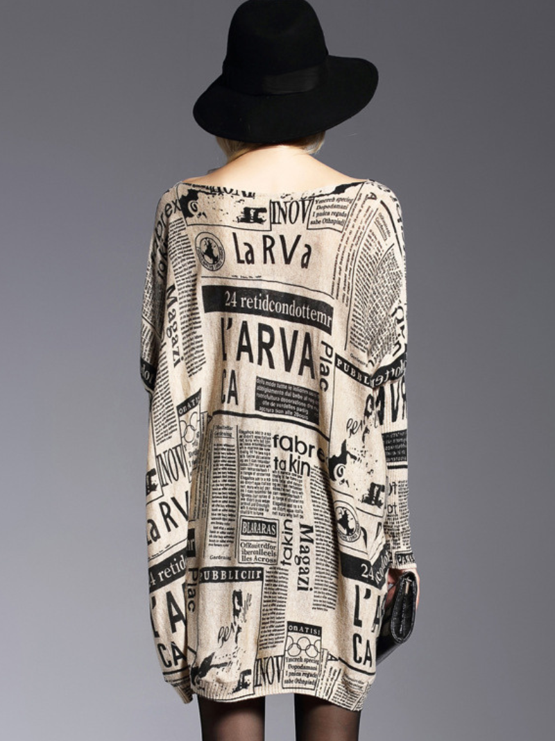 Round Neck Newspaper Print Oversized Loose Knit Sweater 12