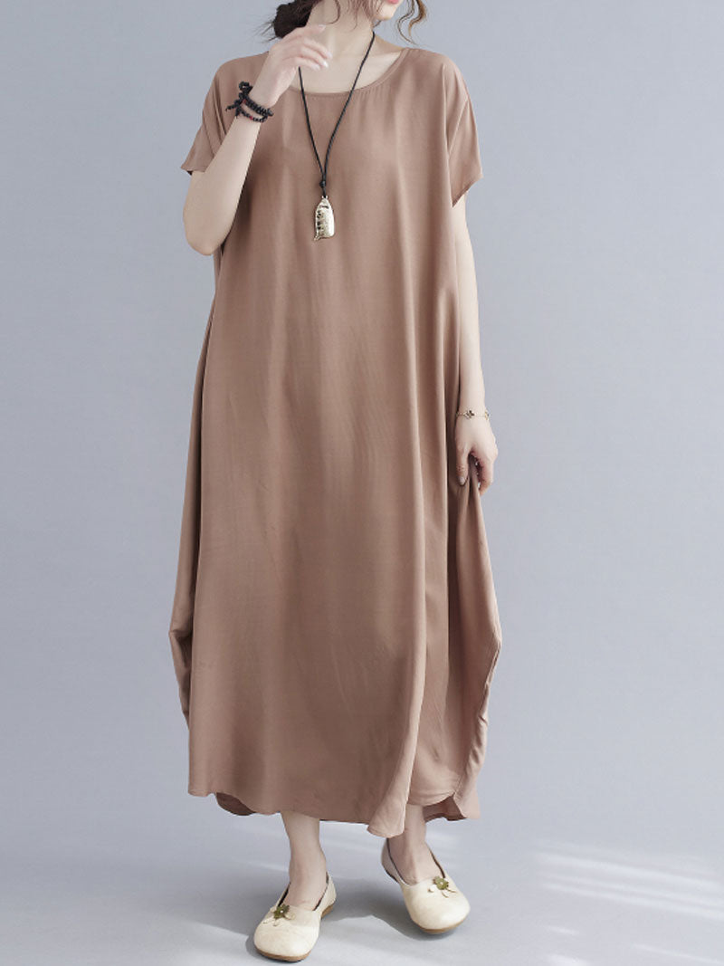 Round Neck Short Sleeve Loose Cocoon Maxi Dress 8