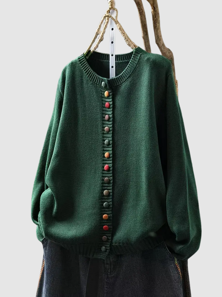 Round Neck Button Front Knit Long Sleeve Cardigan