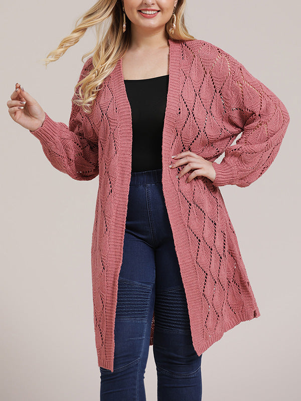 Open Front Pointelle Knit Long Sleeve Longline Cardigan