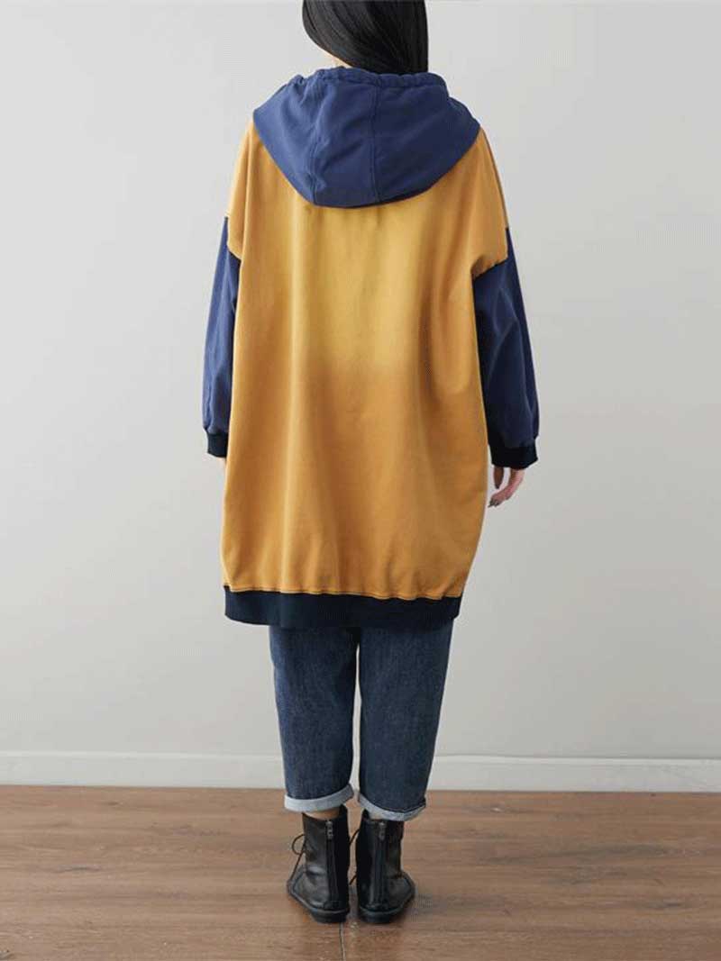 Hooded Color Block Patch Pocket Drawstring Oversized Hoodie 4