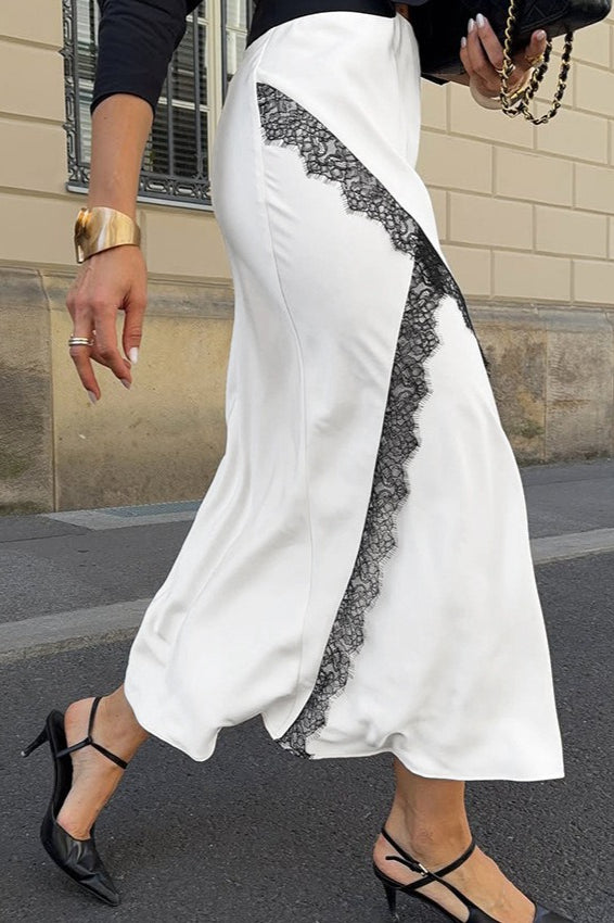 Colorblock Lace Bodycon Skirt
