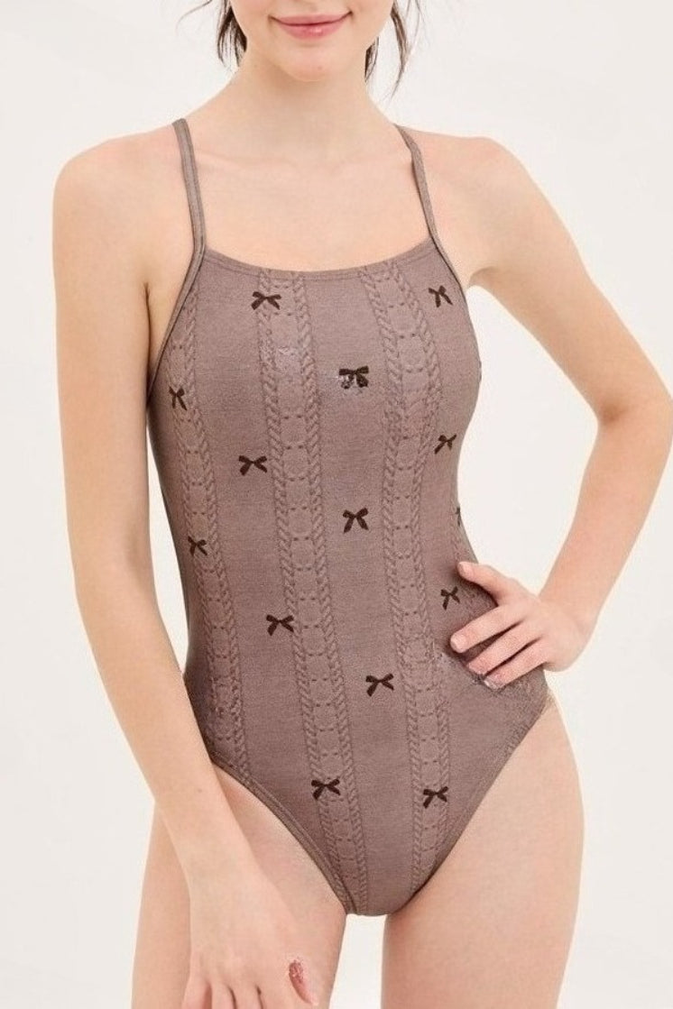 Cute Backless Bow Embroidered One Piece Swimwear