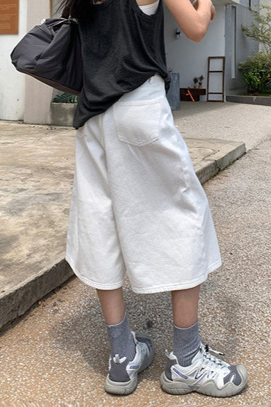 White High Waist Cropped Wide Leg Jeans