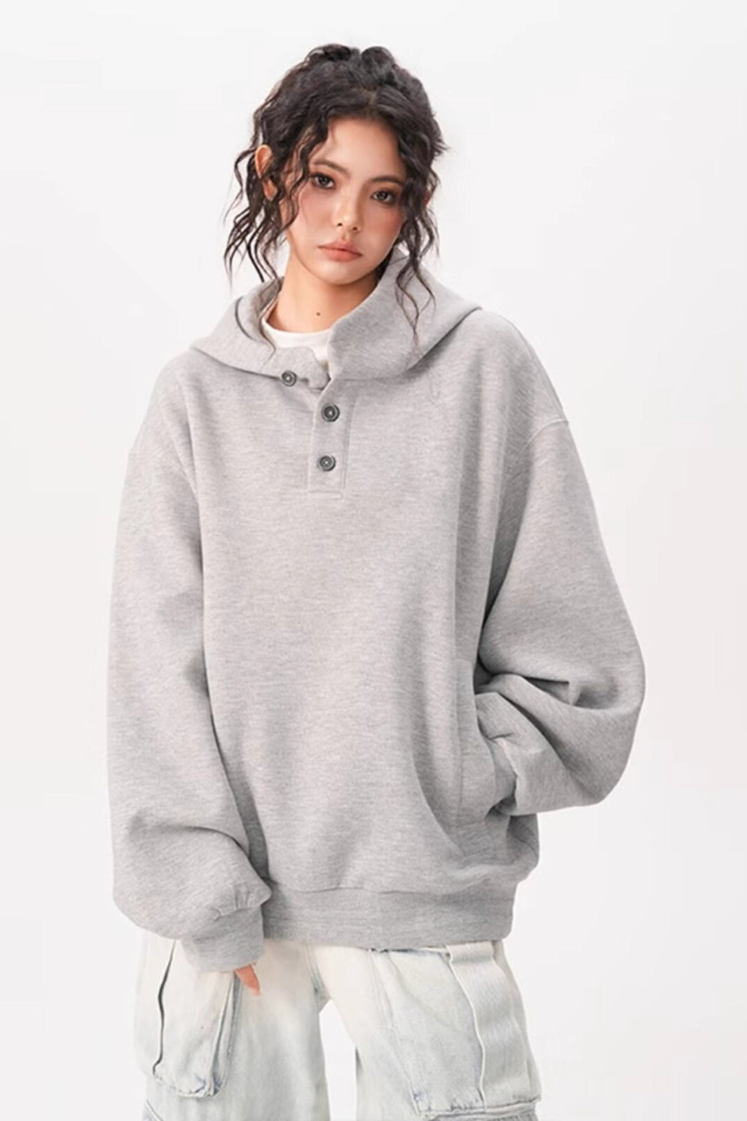 Double Layer Button Hoodie