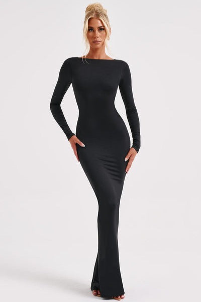 Long Sleeve Backless Bodycon With Side Slit Dress 14
