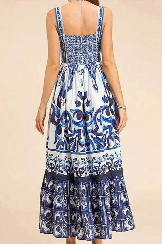Wide Strap Sweetheart Baroque Print Tiered Ruffle Maxi Dress 4