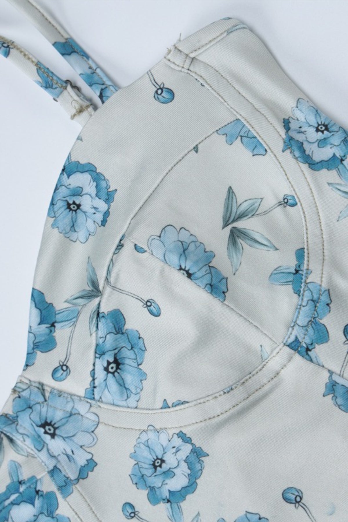 Blue Spaghetti Strap Sweetheart Corset Toile Floral Print A-Line Maxi Dress 5