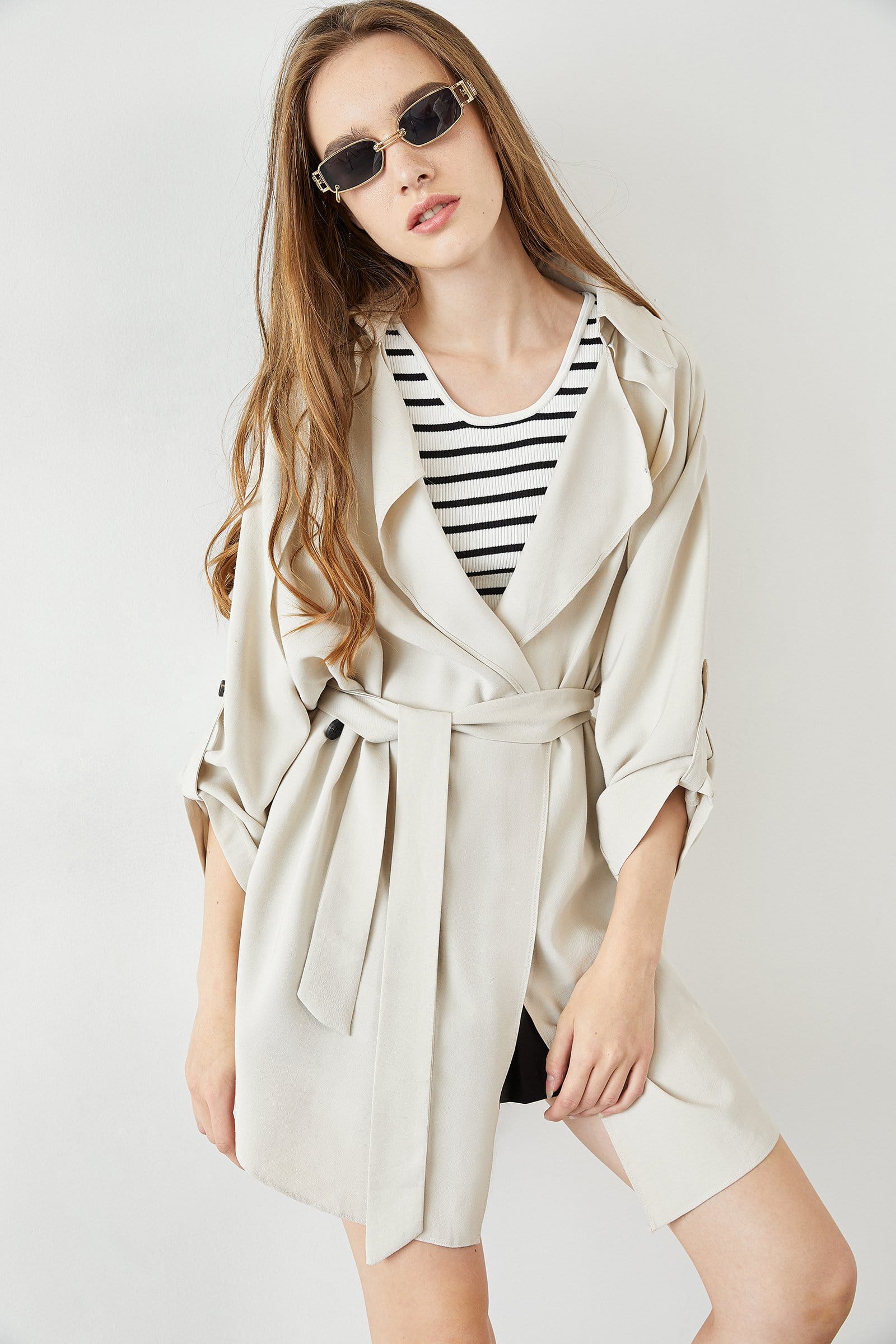 Jaida Beige Medium Sleeve Jacket
