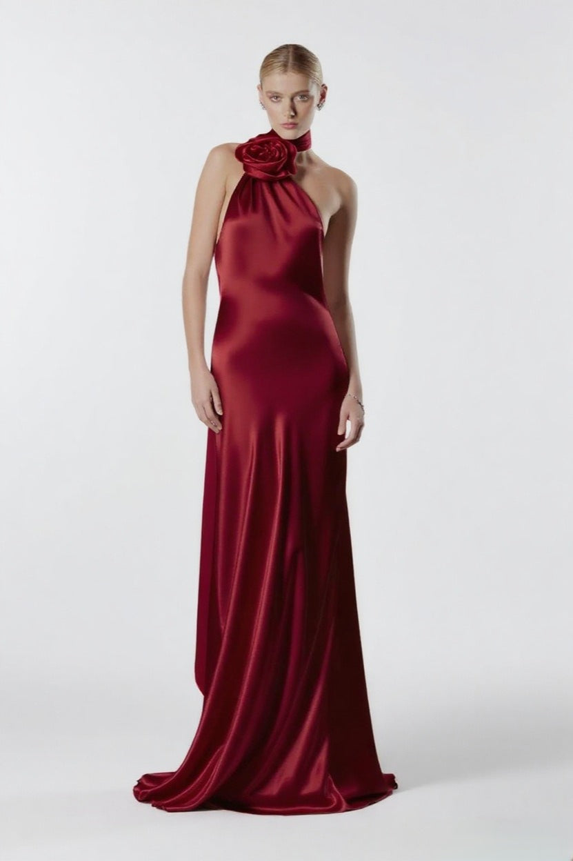 Halter High Waist Ruched Maxi Party Dress