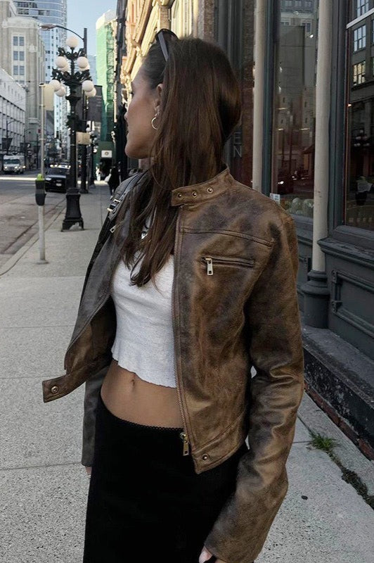 Brown Suede Leather Vintage Cropped Jacket