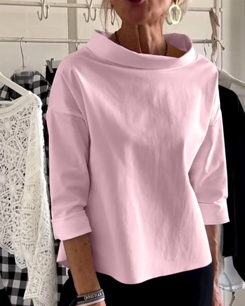 Casual Wide Lapel Turtleneck Top