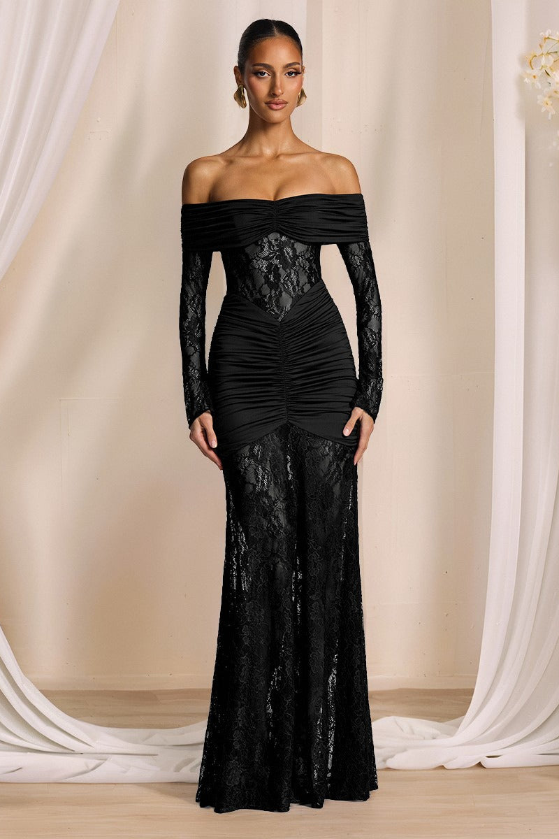 Black Lace Slim Maxi Elegant Party Dress