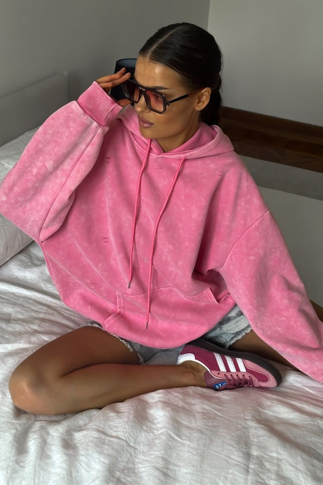 Distressed Washed Solid Cotton Hoodie