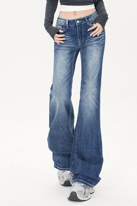 Washed Whisker Slim Straight Jeans