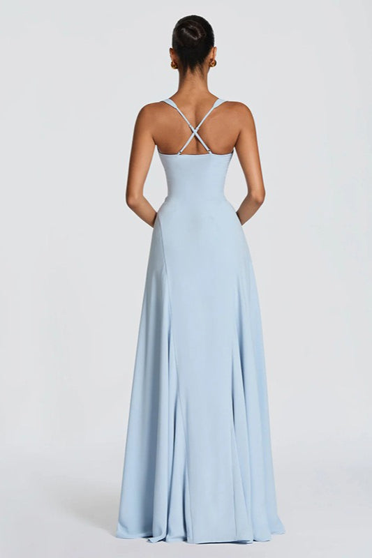 Solid Low Cut Strappy Cross Back Party Dress