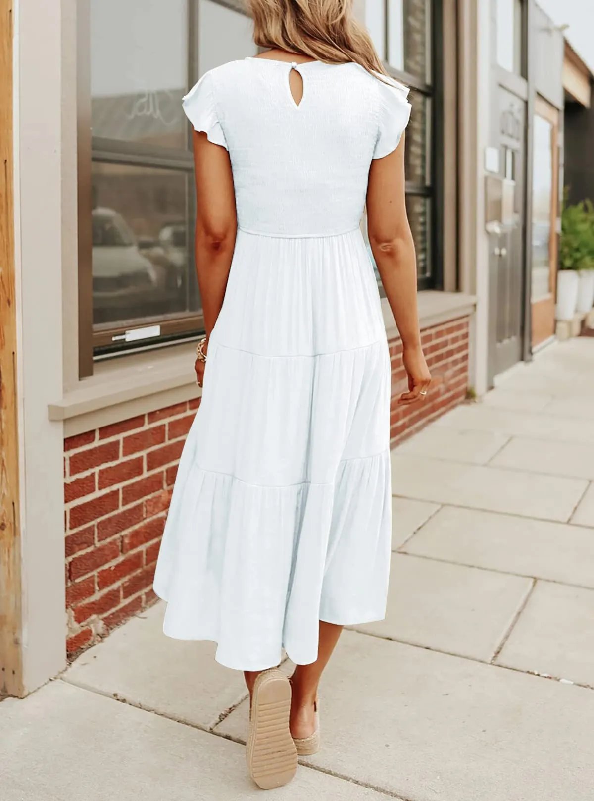 summer casual flowing short midi dress
