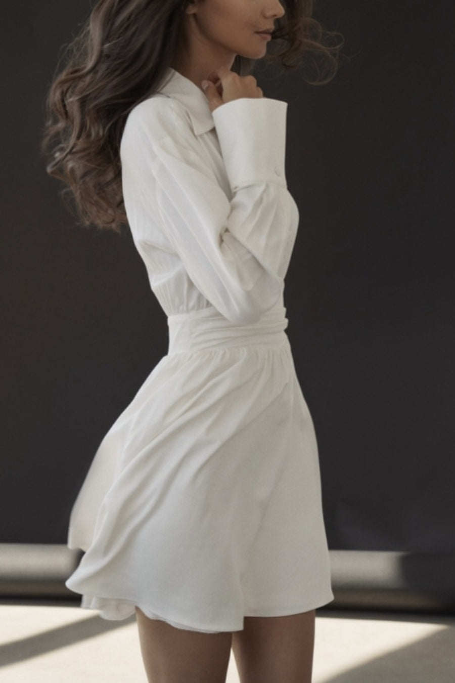 V-Neck Ruched Long Sleeve Midi Dress