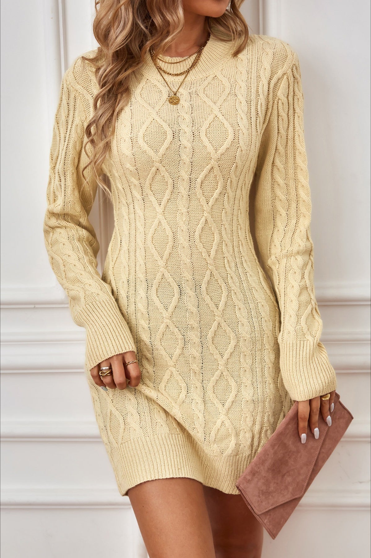 Long Sleeve Cable Knit Backless Sweater Dress 2