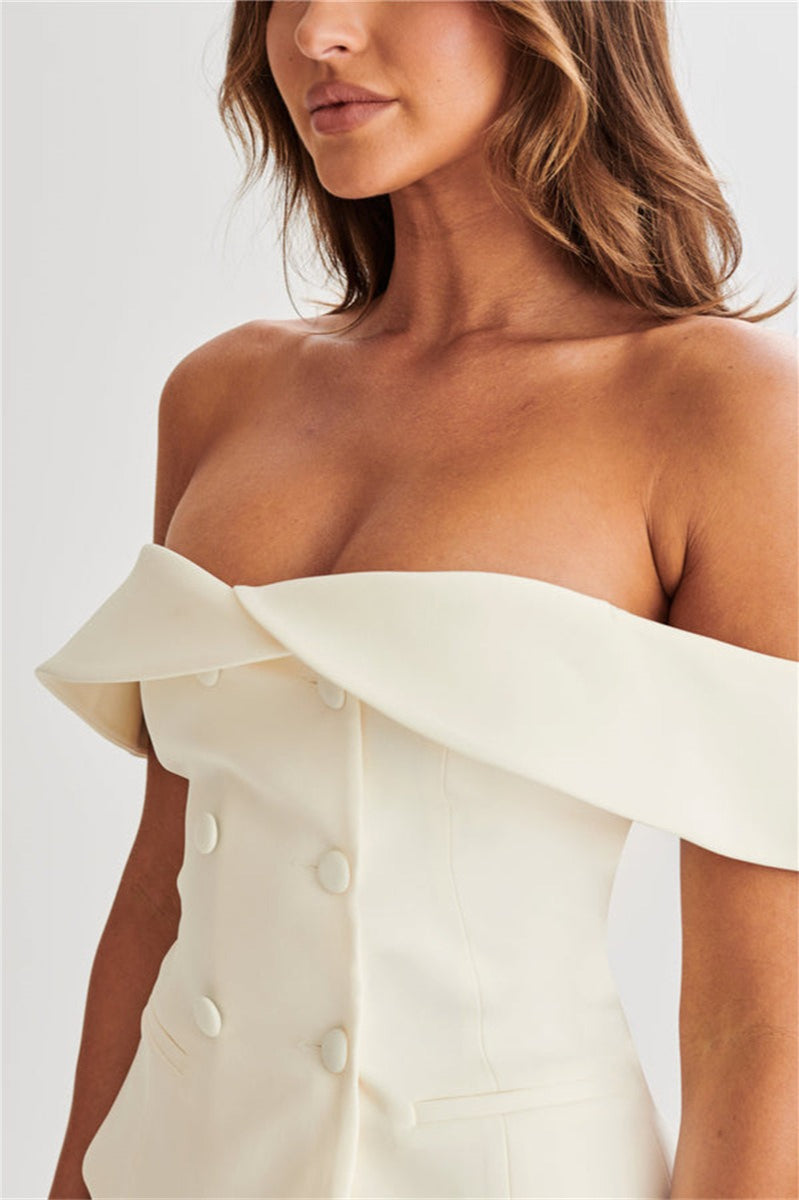 Vintage Off Shoulder Pleated Mini Dress