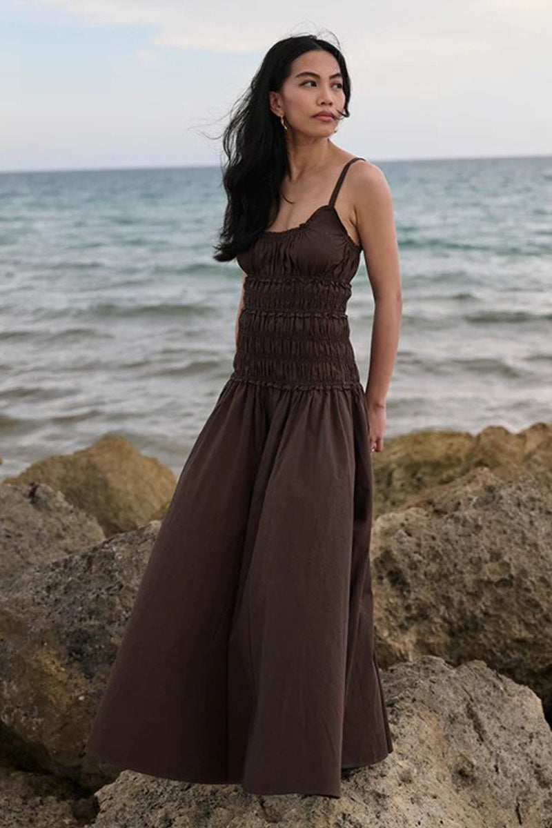 White Smocked Cotton Maxi Slip Dress
