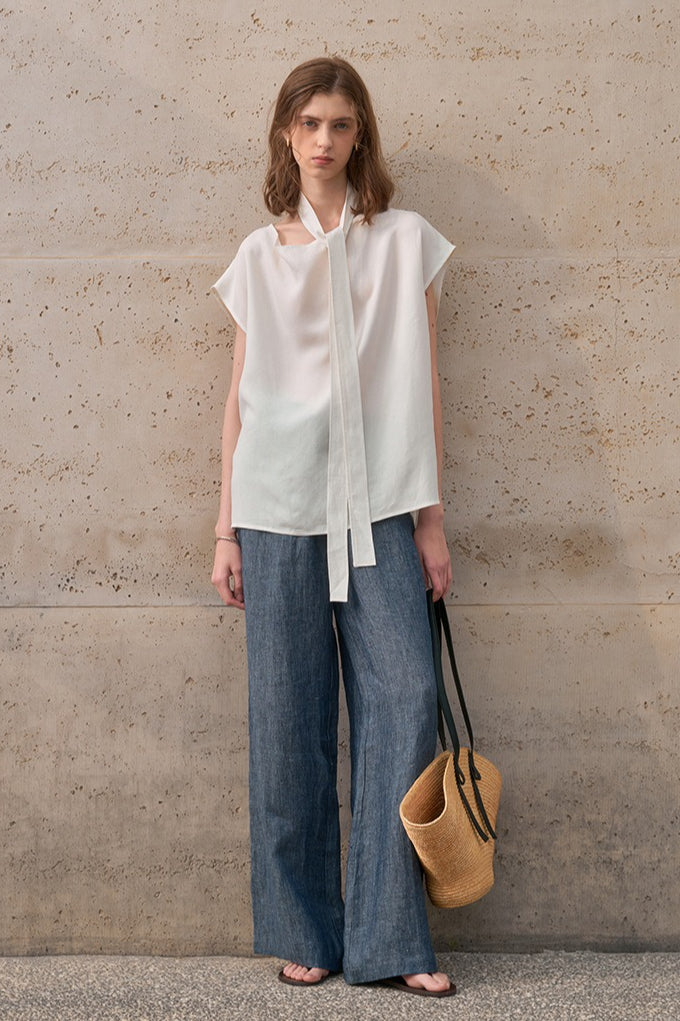 Linen Yarn Dyed Wide Leg Pants