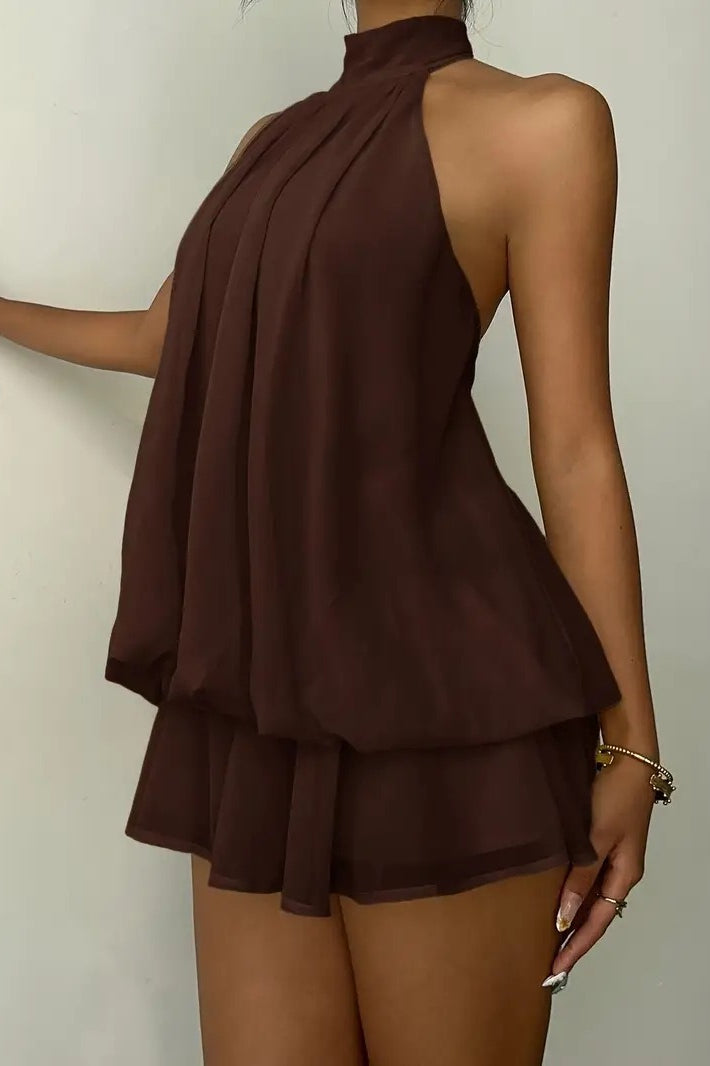 Backless Halter Tie Waist Ruffled Bodycon Mini Dress 6