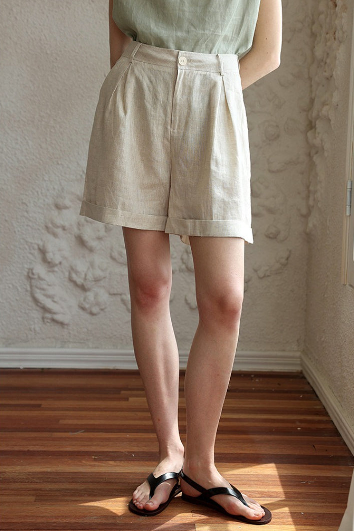 Linen Relaxed Fit Cuffed Pants