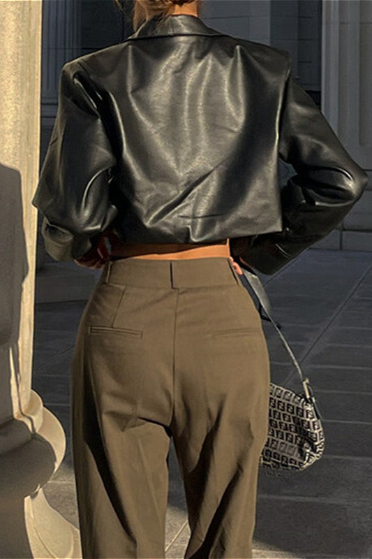 Sexy Crop Single-Breasted Biker Jacket