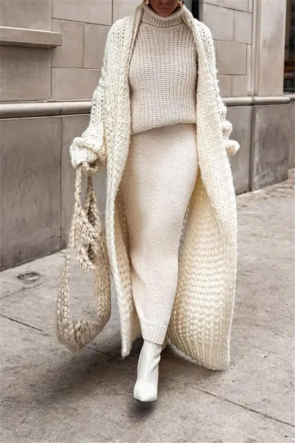 Warm Comfort Cream Knit Long Cardigan