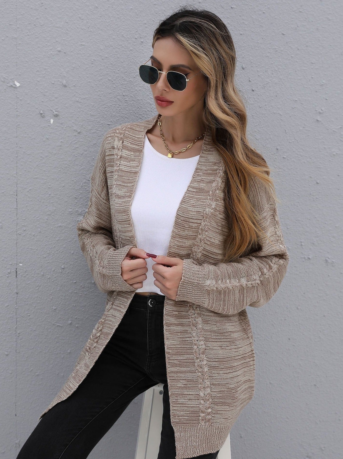 Solid Color Knitted Cardigan Sweater