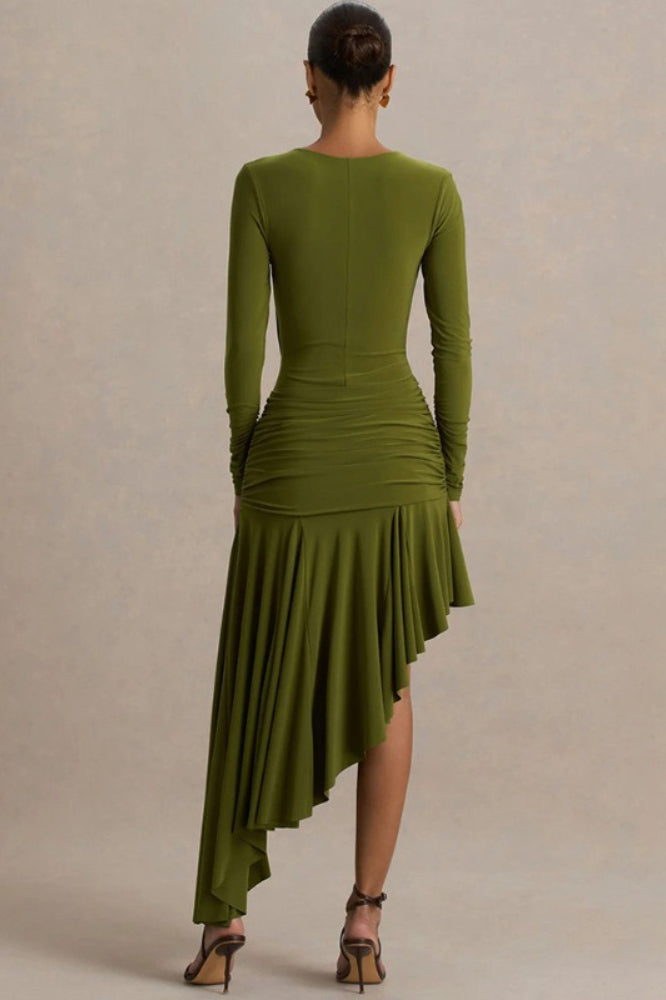 Sexy Ruched Asymmetrical Bodycon Party Dress