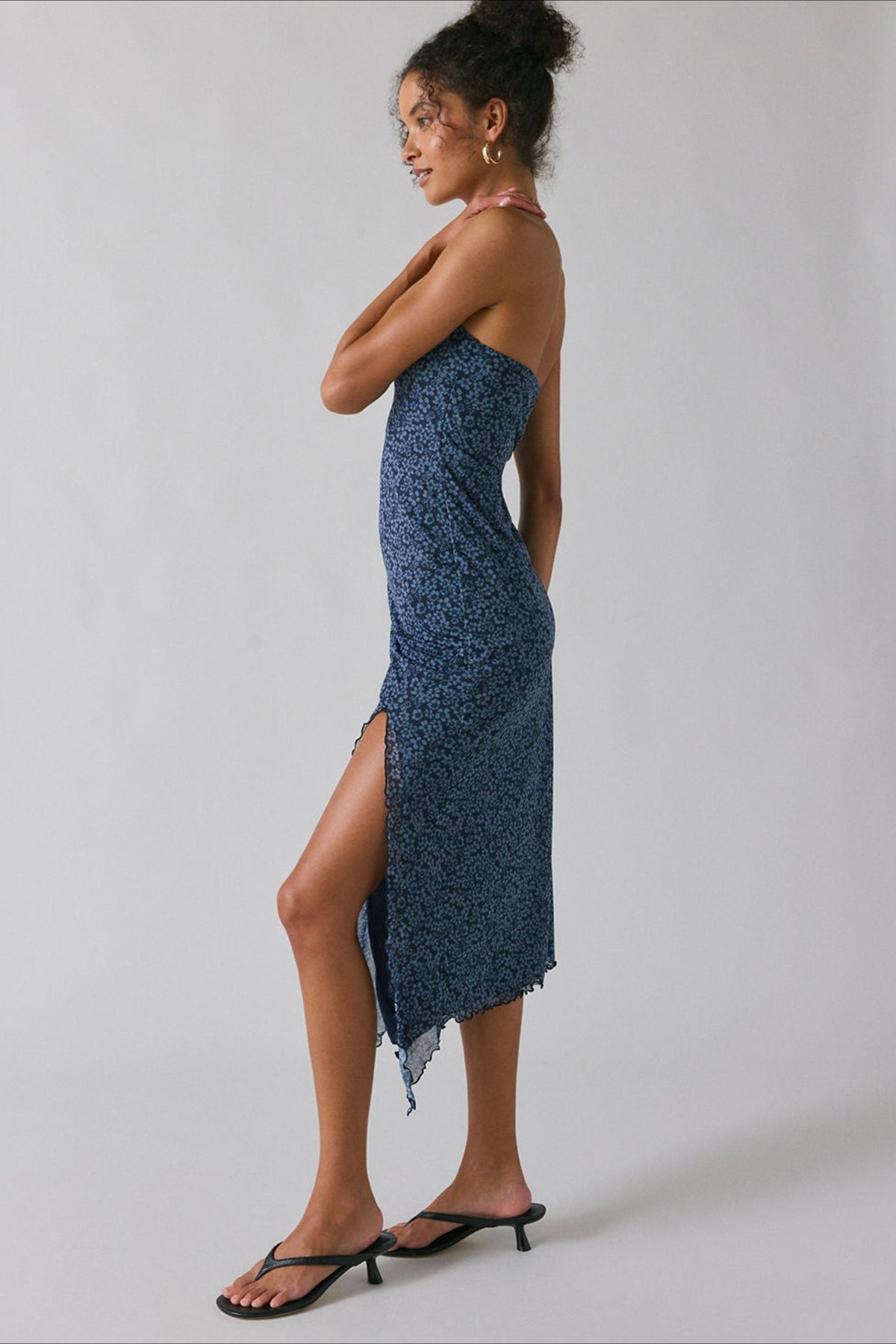 Gradient Mesh Tube Backless Slit Maxi Slim Bodycon Dress