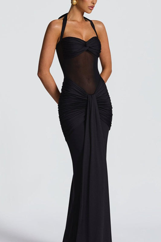 Mesh Panel Sash Maxi Dress 11