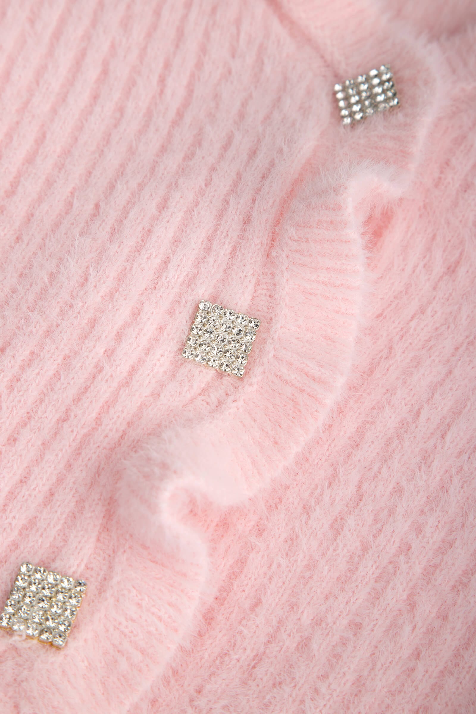 Pink Ruffle Trim Ribbed Knit Fitted Cardigan