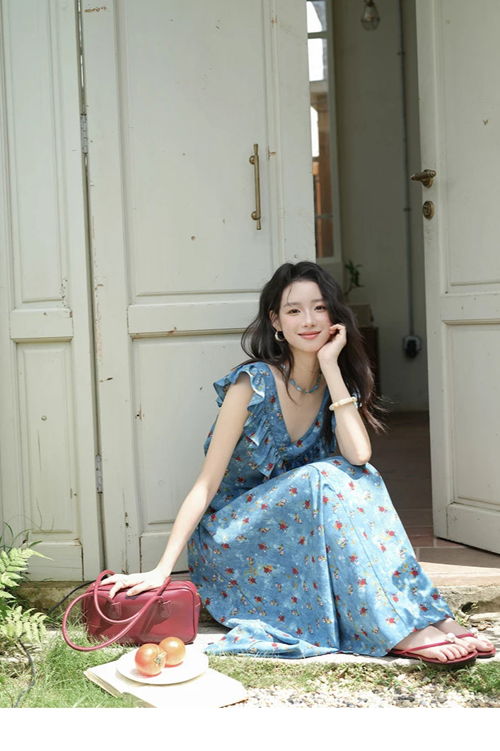 VNeck Ruffled Midi Floral Dress