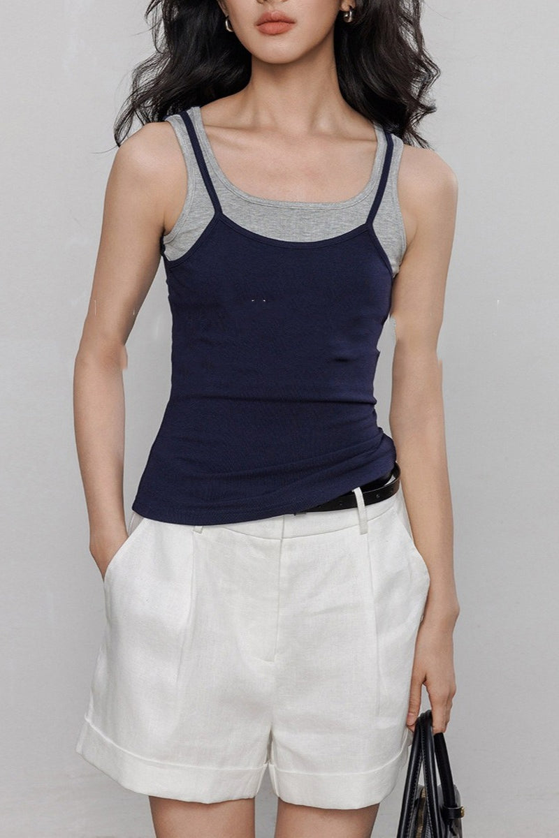 White Linen Cuffed Loose Fit Shorts Pants