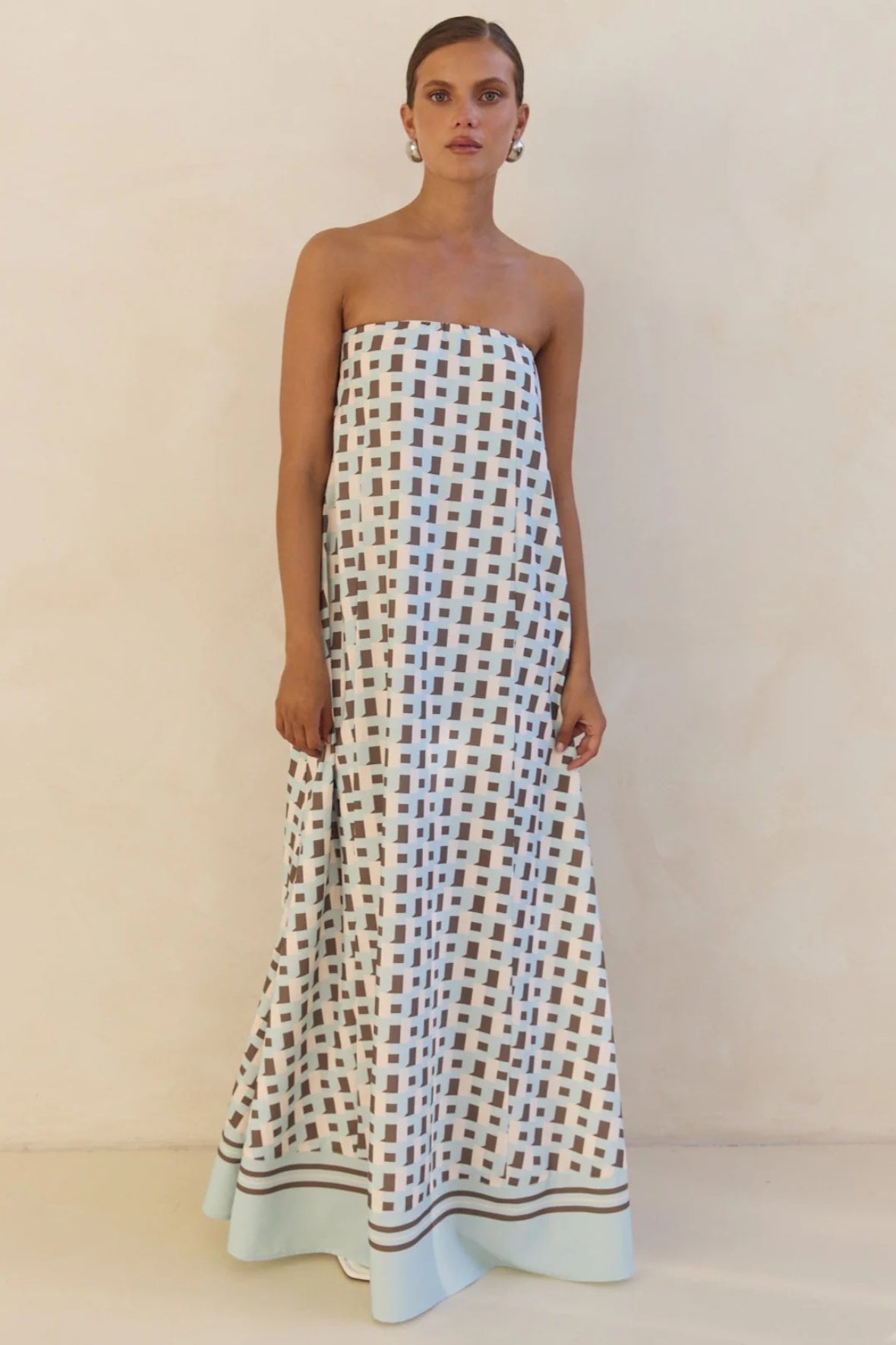 Strapless Contrast Band Hem A-Line Maxi Dress 15
