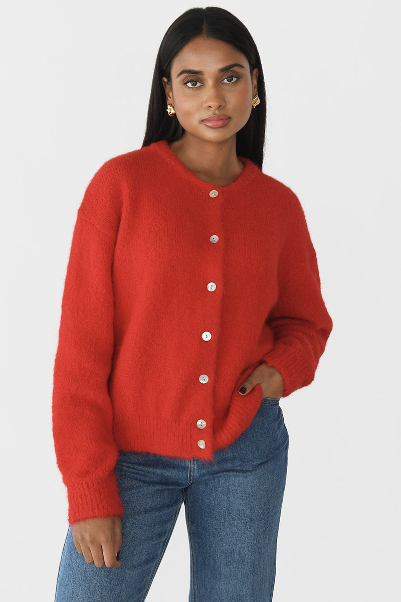 Versatile Soft Retro Shell Button Gray Wool Knit Cardigan