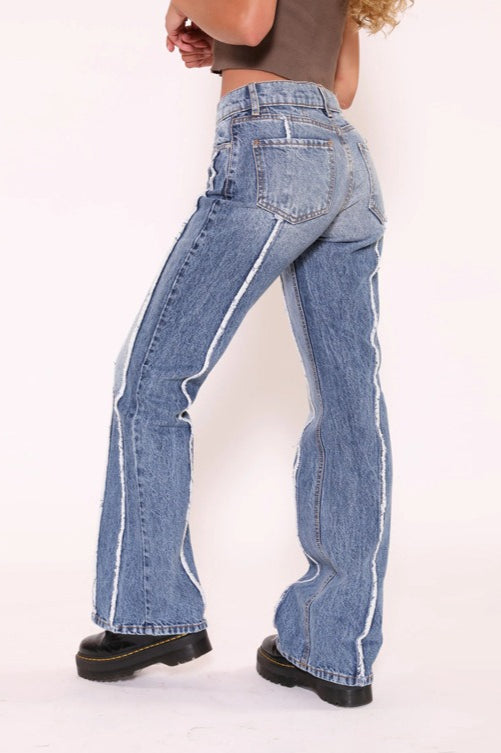 Washed Fringe Straight Leg Jeans