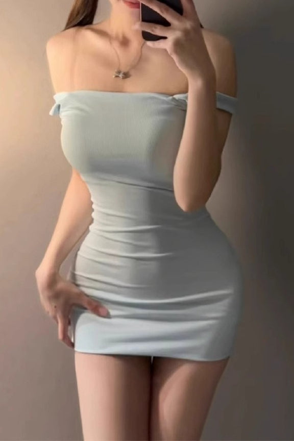 Off Shoulder Tube Waist Cinch Slim Bodycon Dress