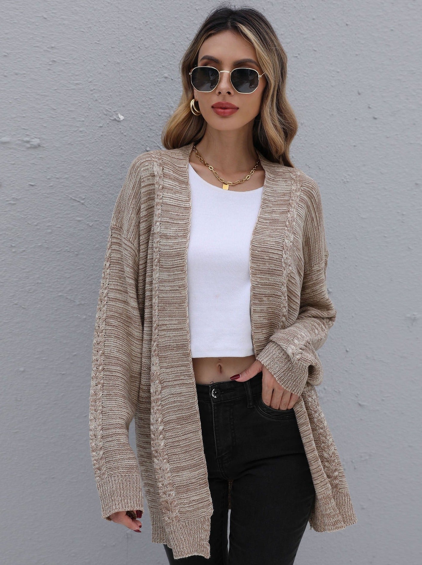 Solid Color Knitted Cardigan Sweater