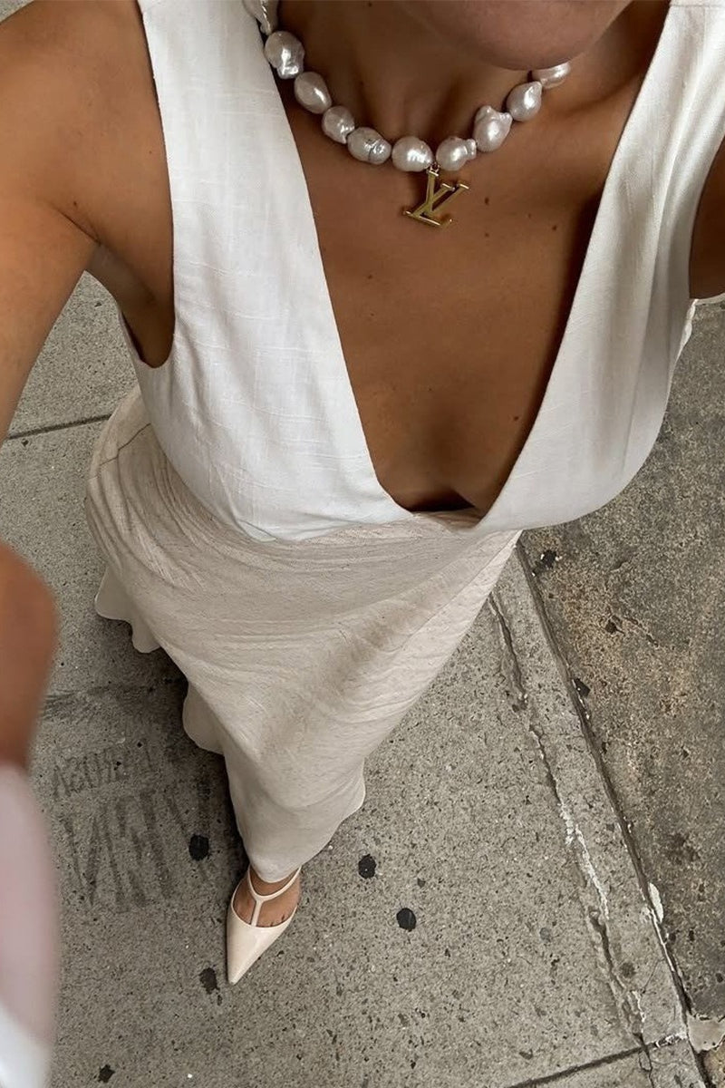 Deep V Back Lace Up Sleeveless Slip Dress