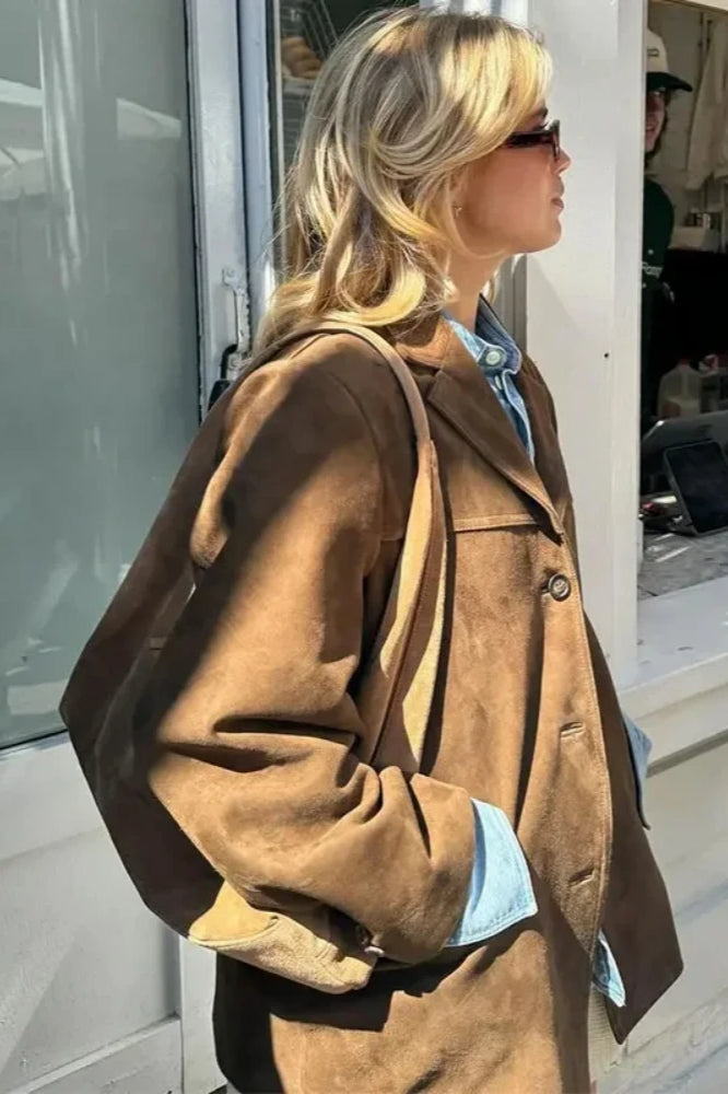 Brown SingleBreasted Suede Blazer