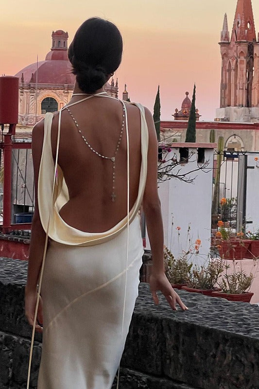 Satin Cowl Neck Backless Dress 3